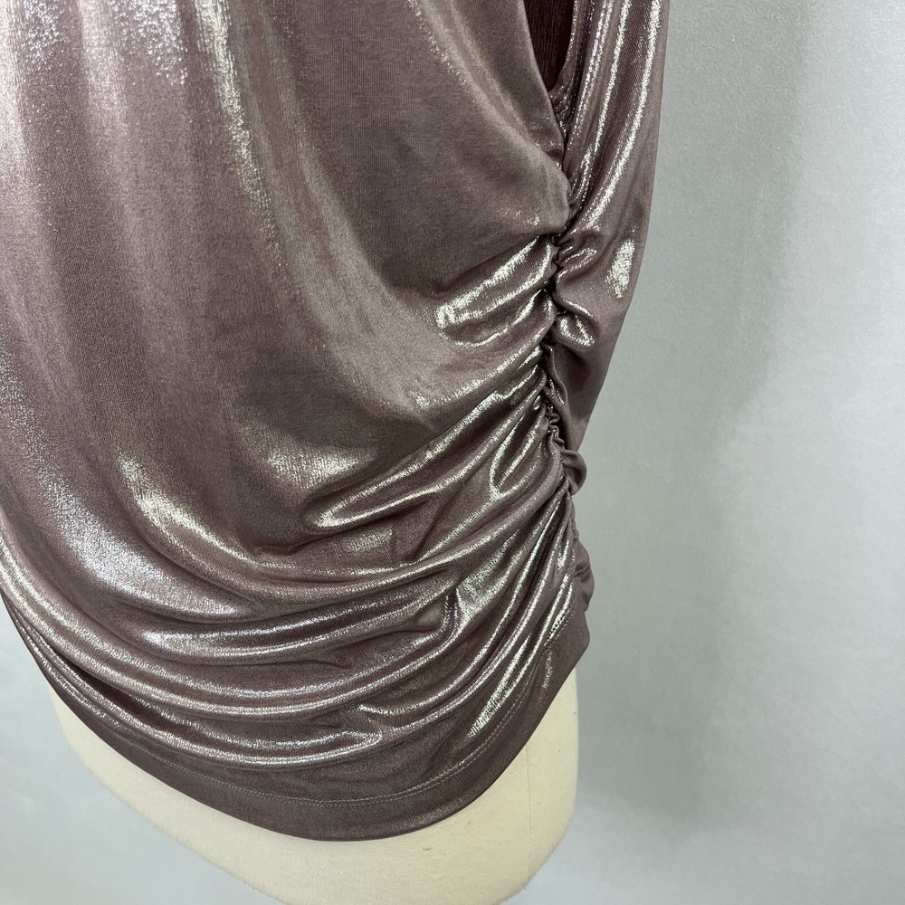 Maeve Mock-Neck Ruched Shine Tank Pink Mauve Vacation Party Top Womens XL - Picture 6 of 14